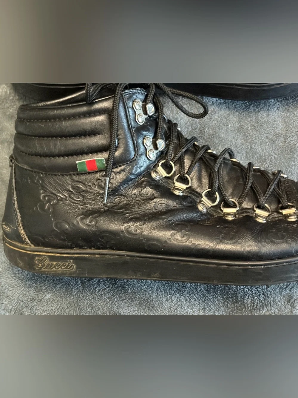 Gucci Black Embossed Leather High-Top Boots